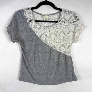 Anthropologie Staring at Stars Crochet Lace Top Cream Gray Womens Size XS